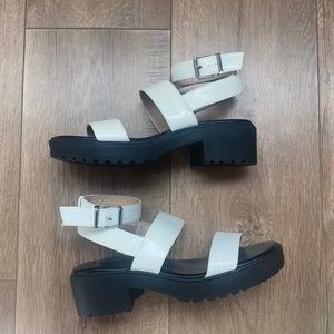 Black and white platform sandals